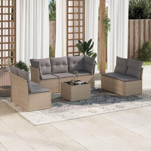 Sofasæt til haven 8 dele med hynder polyrattan beige