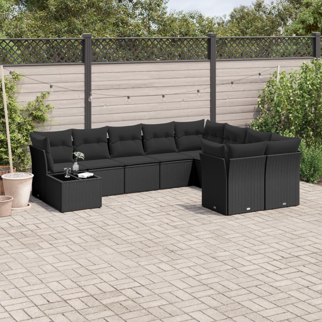 Sofasæt til haven 10 dele med hynder polyrattan sort billede