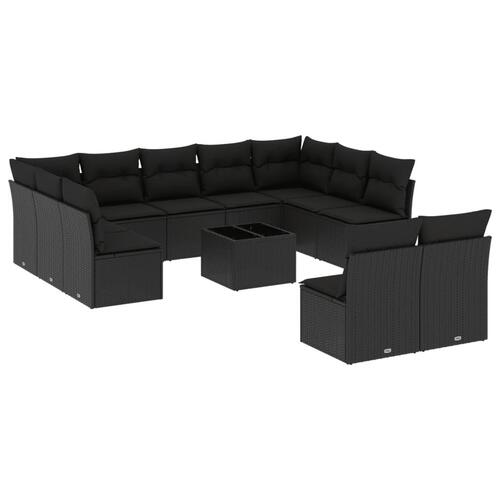 Sofasæt til haven 12 dele med hynder polyrattan sort