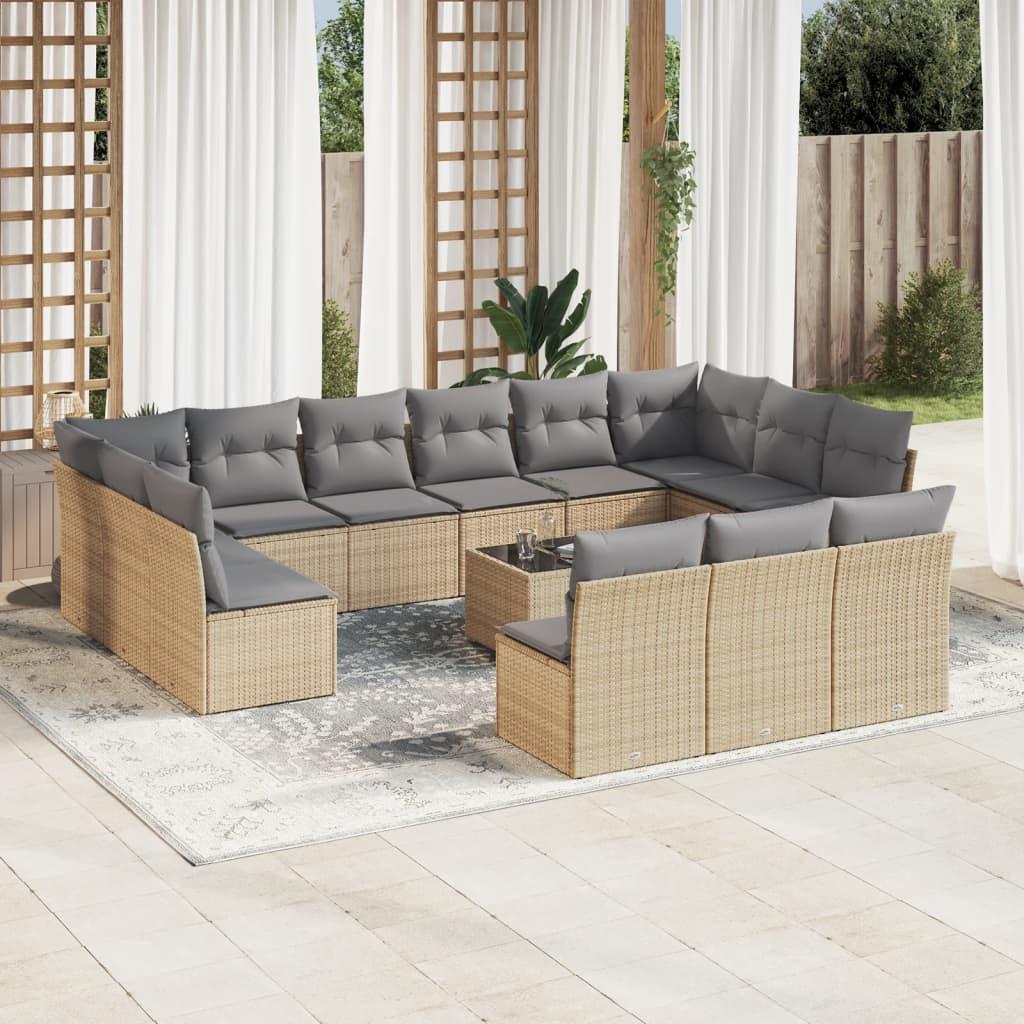 Sofasæt til haven 14 dele med hynder polyrattan beige