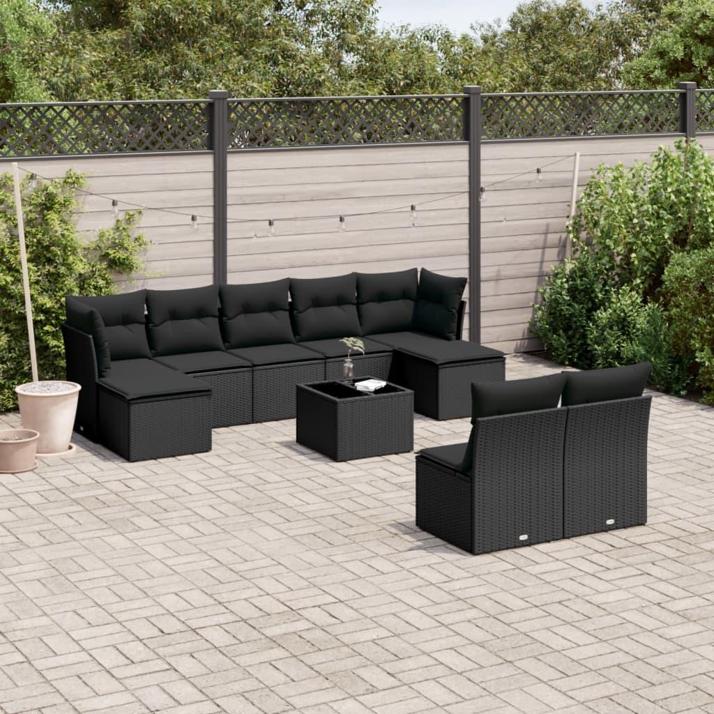 Sofasæt til haven 10 dele med hynder polyrattan sort