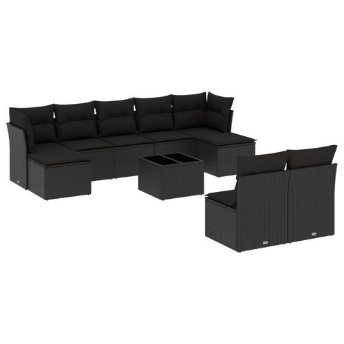 Sofasæt til haven 10 dele med hynder polyrattan sort