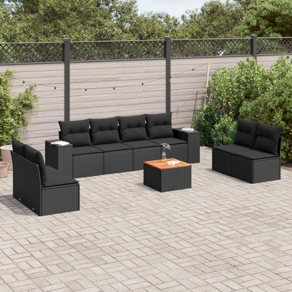 Sofasæt til haven 9 dele med hynder polyrattan sort billede
