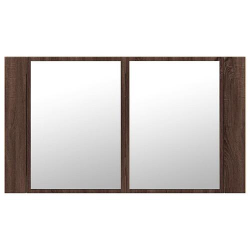 Badeværelsesskab m. spejl og LED-lys 80x12x45 cm akryl brunt eg
