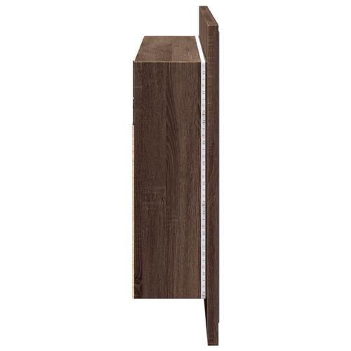 Badeværelsesskab m. spejl og LED-lys 80x12x45 cm akryl brunt eg