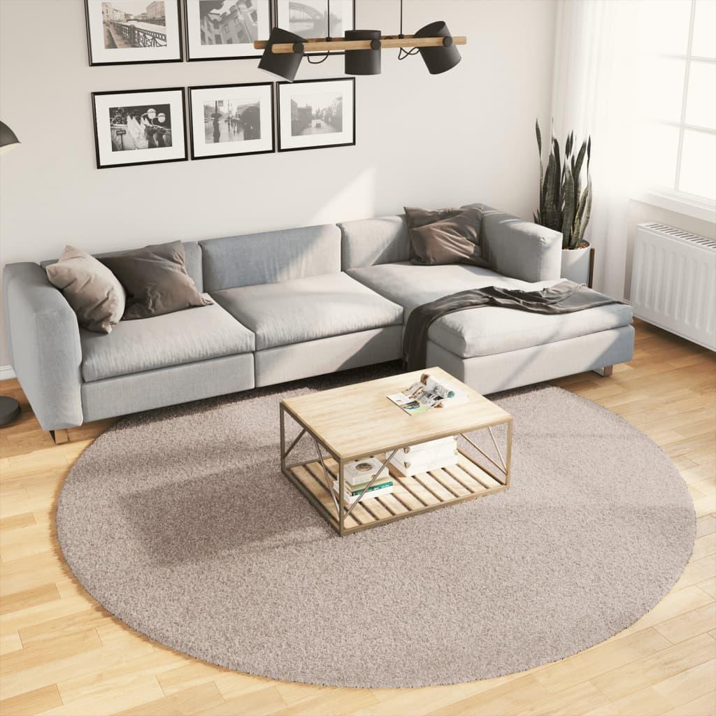 Shaggy gulvtæppe PAMPLONA Ø 240 cm høj luv beige