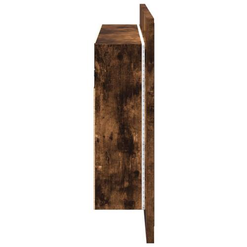 Badeværelsesskab m. spejl og LED-lys 80x12x45 cm akryl røget eg