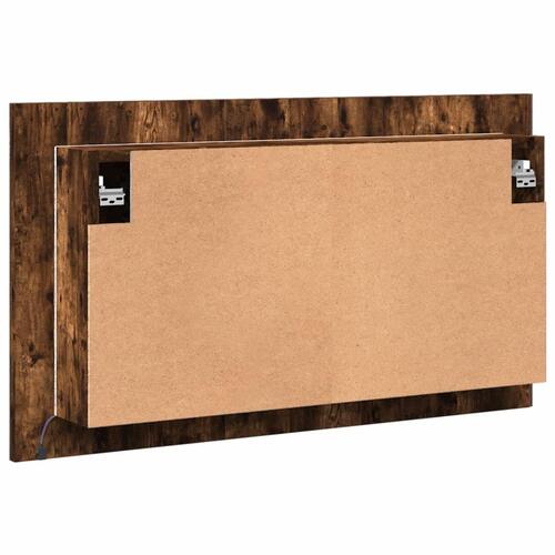 Badeværelsesskab m. spejl og LED-lys 80x12x45 cm akryl røget eg