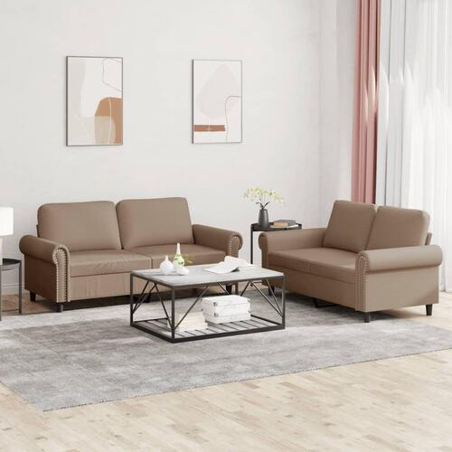 2 personers sofa med hynder kunstlæder cappuccinofarvet