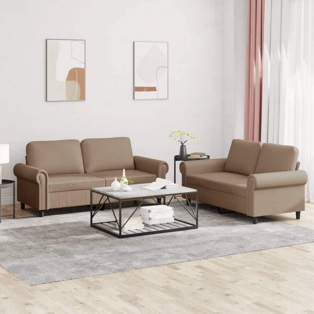 2 personers sofa med hynder kunstlæder cappuccinofarvet