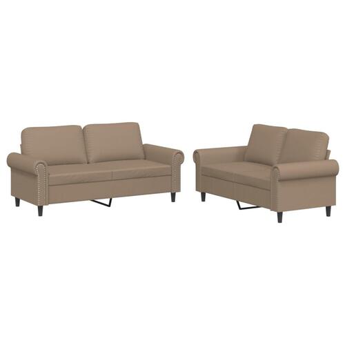 2 personers sofa med hynder kunstlæder cappuccinofarvet