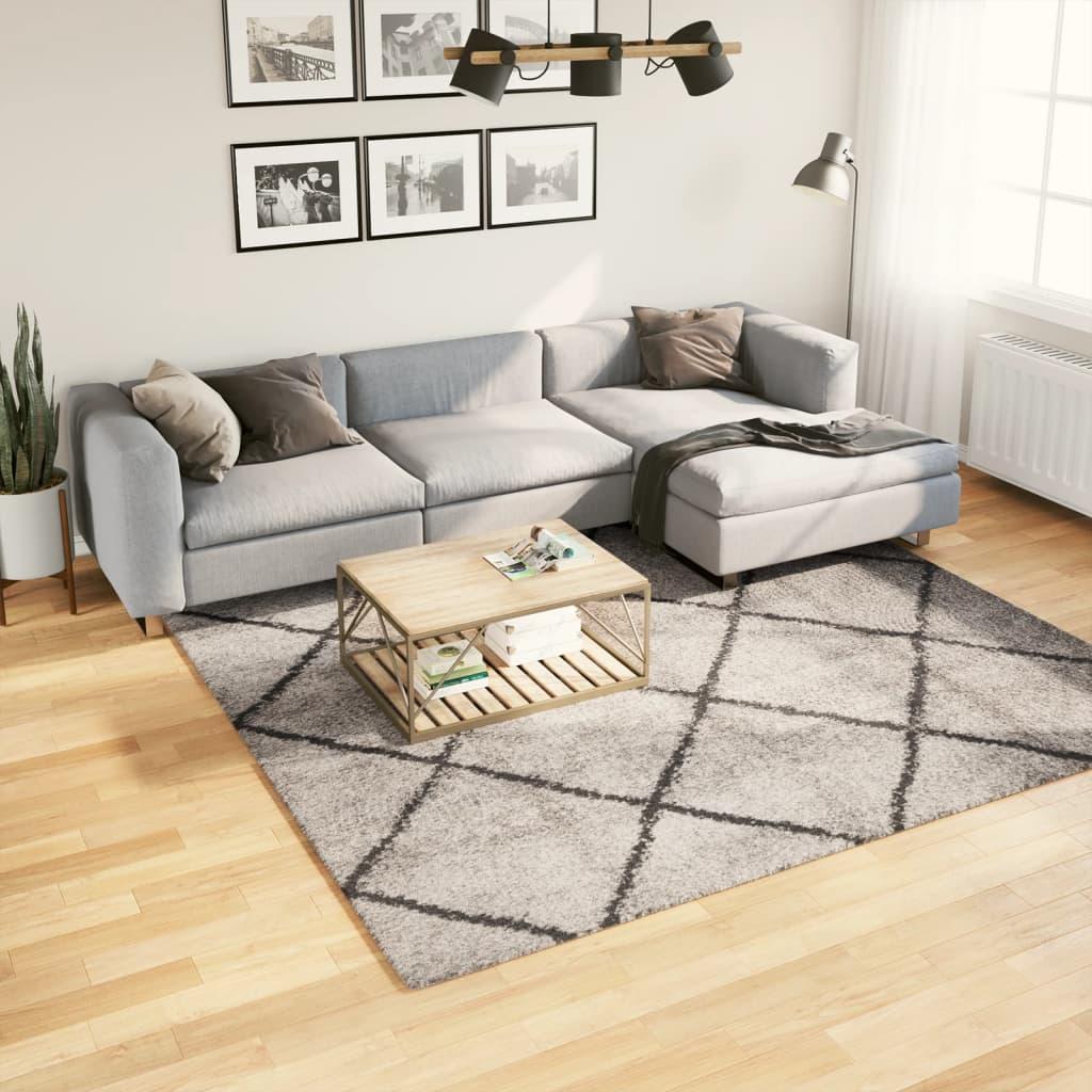 Shaggy gulvtæppe PAMPLONA 240x240 cm høj luv beige antracitgrå