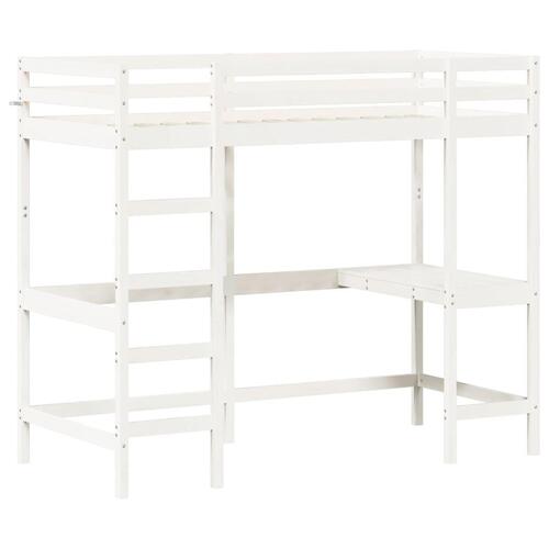 Højseng med skrivebord 90x200 cm massivt fyrretræ hvid