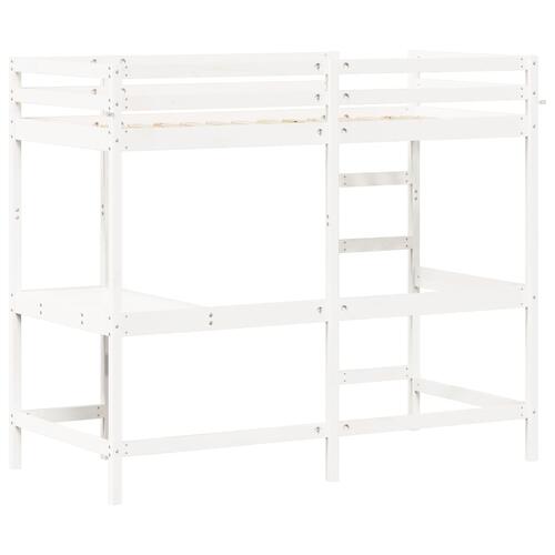 Højseng med skrivebord 90x200 cm massivt fyrretræ hvid