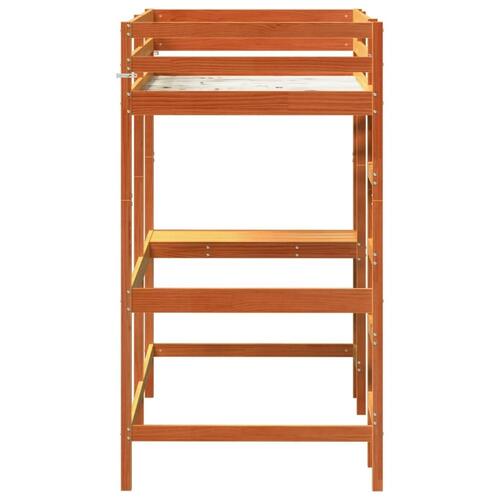 Højseng med skrivebord 90x200 cm massivt fyrretræ gyldenbrun