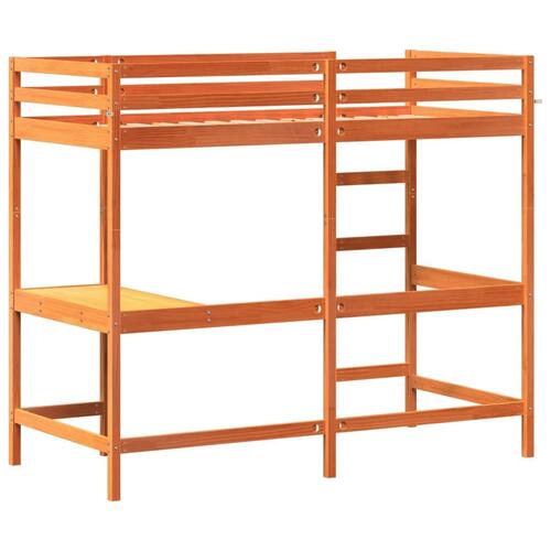 Højseng med skrivebord 90x200 cm massivt fyrretræ gyldenbrun