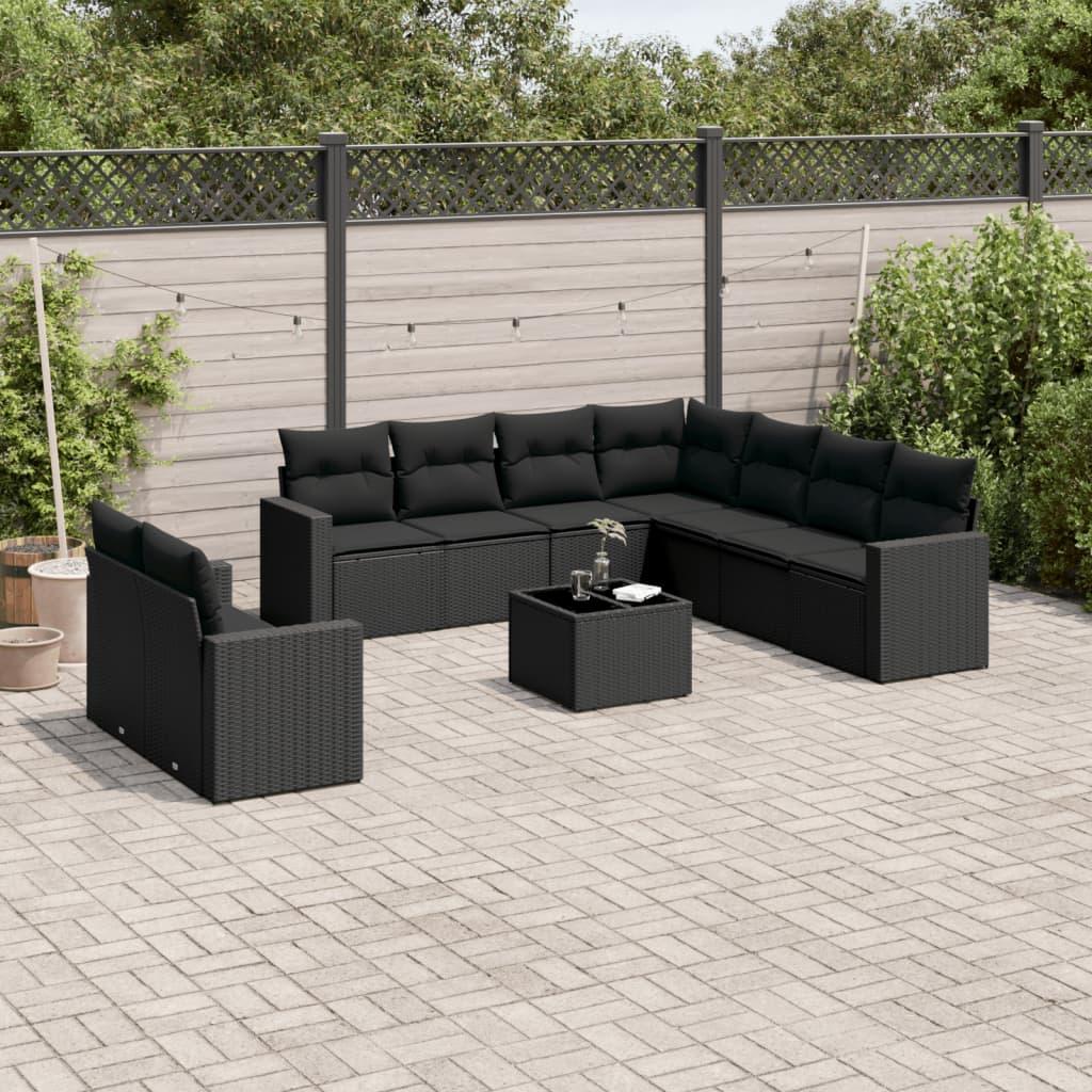 Sofasæt til haven 10 dele med hynder polyrattan sort