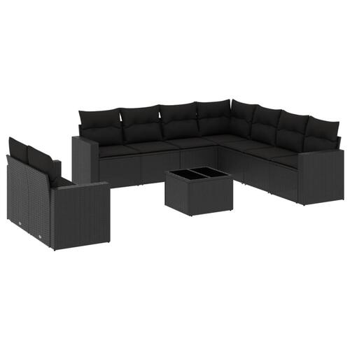 Sofasæt til haven 10 dele med hynder polyrattan sort