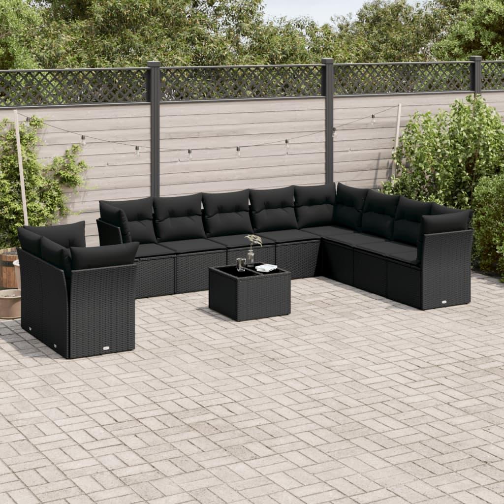 Sofasæt til haven 11 dele med hynder polyrattan sort
