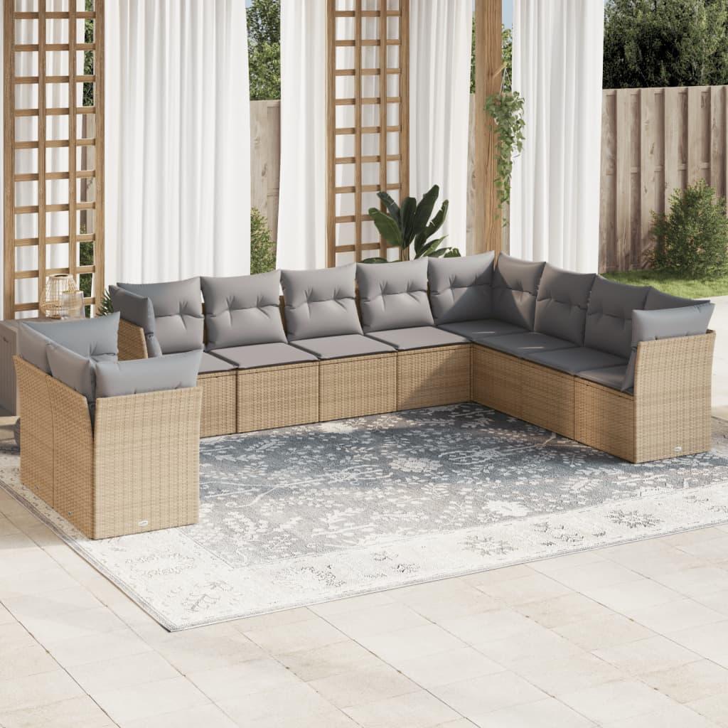 Sofasæt til haven 10 dele med hynder polyrattan beige