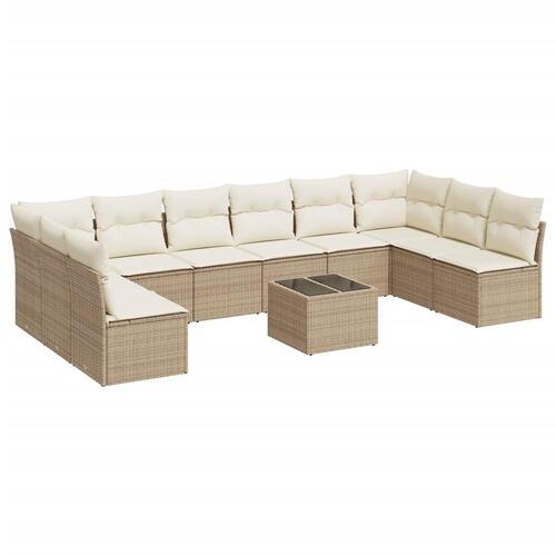 Sofasæt til haven 11 dele med hynder polyrattan beige