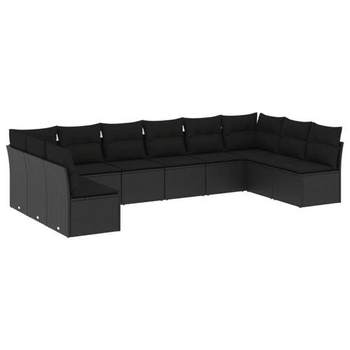 Sofasæt til haven 10 dele med hynder polyrattan sort