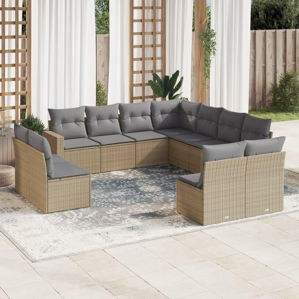 Sofasæt til haven 11 dele med hynder polyrattan beige