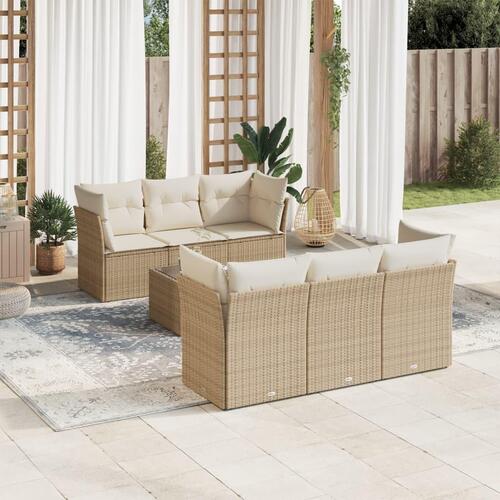 Sofasæt til haven 7 dele med hynder polyrattan beige