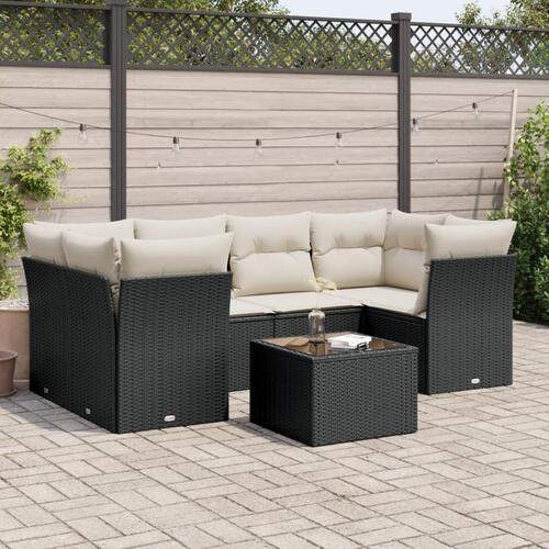 Sofasæt til haven 7 dele med hynder polyrattan sort