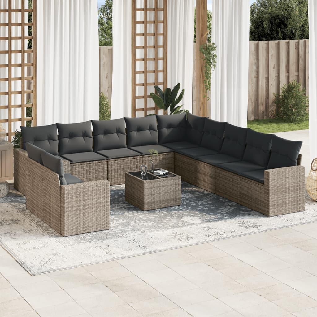 Sofasæt til haven 12 dele med hynder polyrattan grå billede