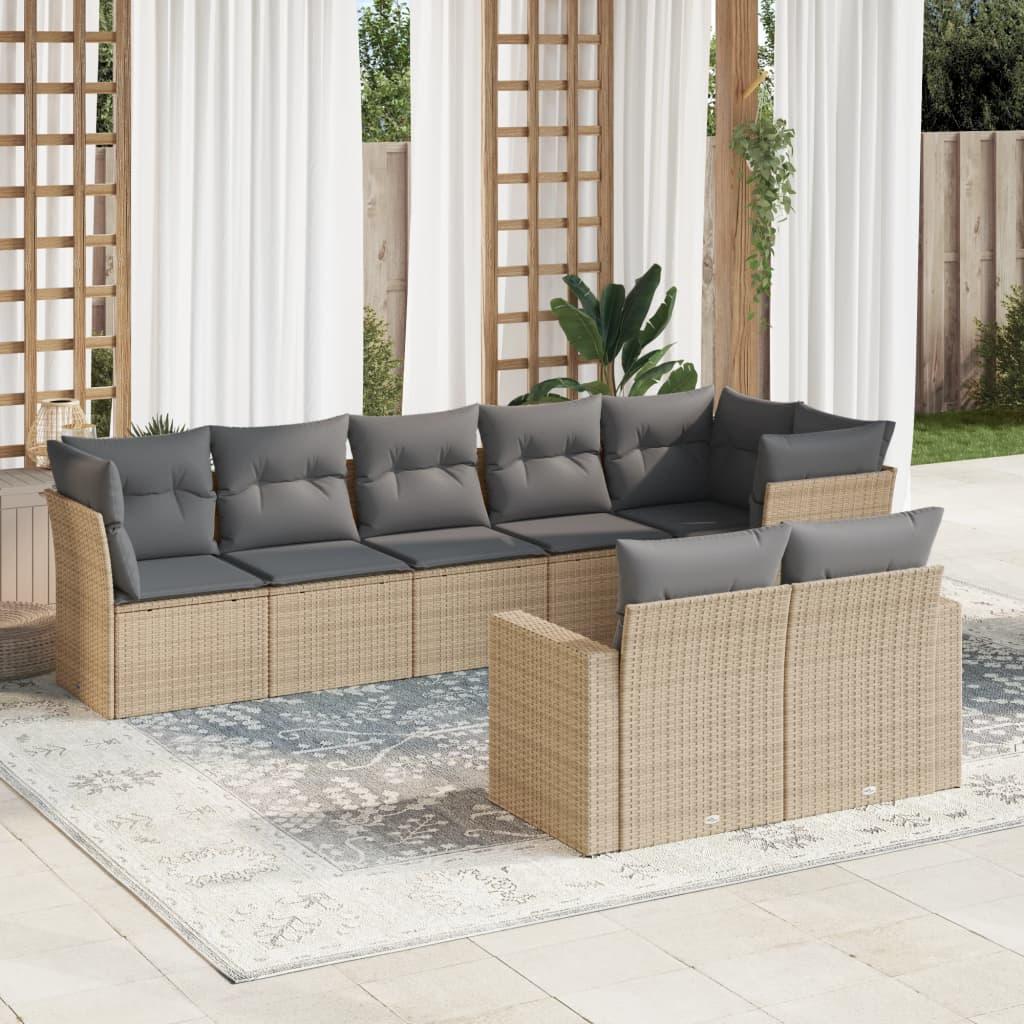 Sofasæt til haven 8 dele med hynder polyrattan beige