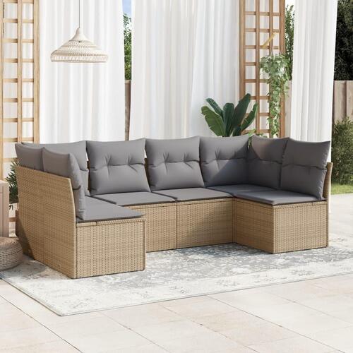 Sofasæt til haven 6 dele med hynder polyrattan beige