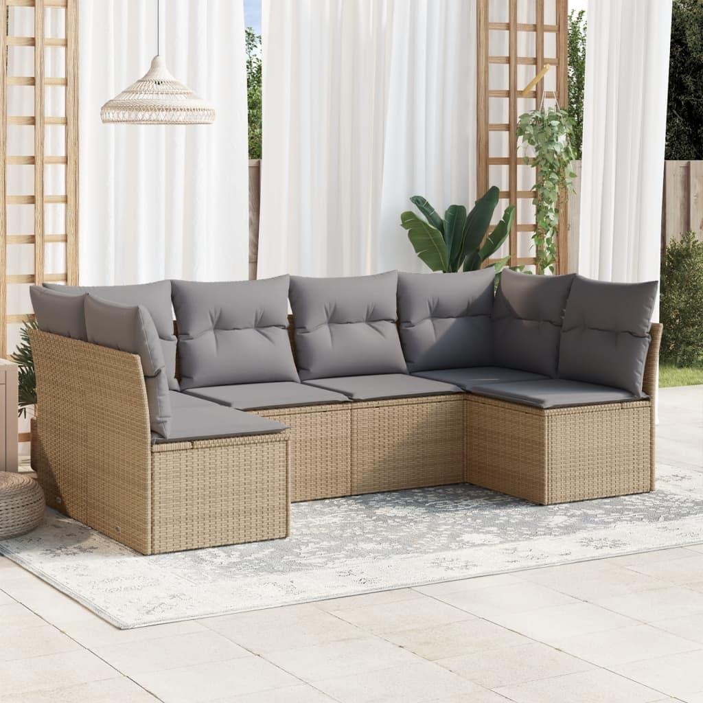 Sofasæt til haven 6 dele med hynder polyrattan beige