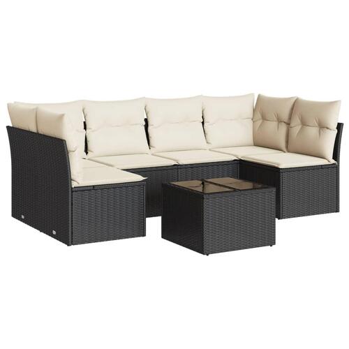 Sofasæt til haven 7 dele med hynder polyrattan sort