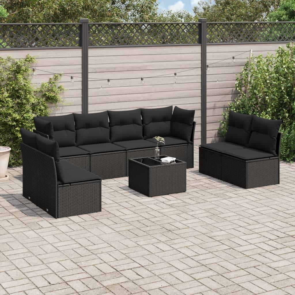 Sofasæt til haven 9 dele med hynder polyrattan sort