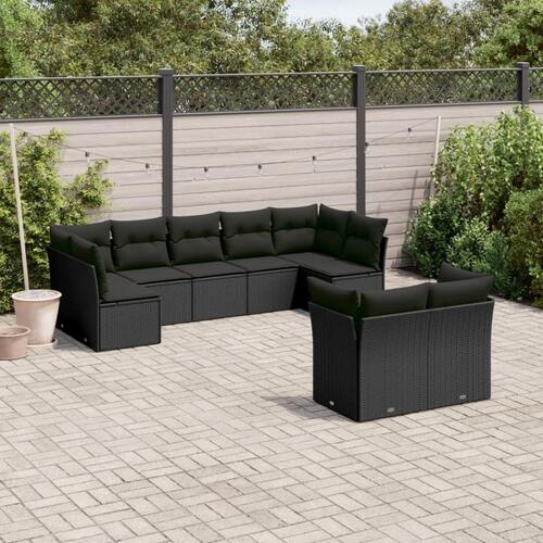 Sofasæt til haven 9 dele med hynder polyrattan sort