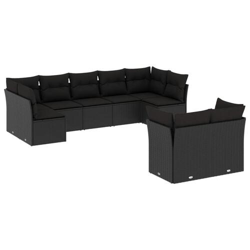 Sofasæt til haven 9 dele med hynder polyrattan sort
