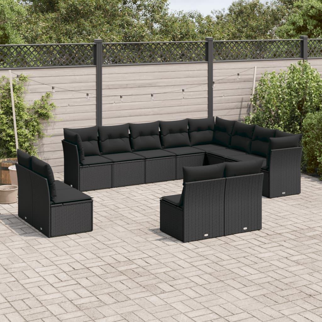 Sofasæt til haven 12 dele med hynder polyrattan sort