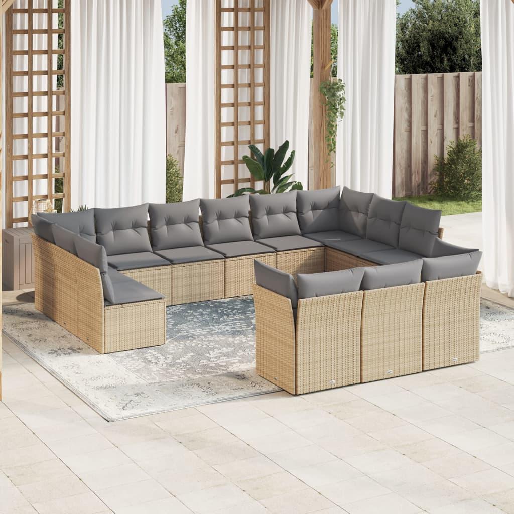 Sofasæt til haven 13 dele med hynder polyrattan beige