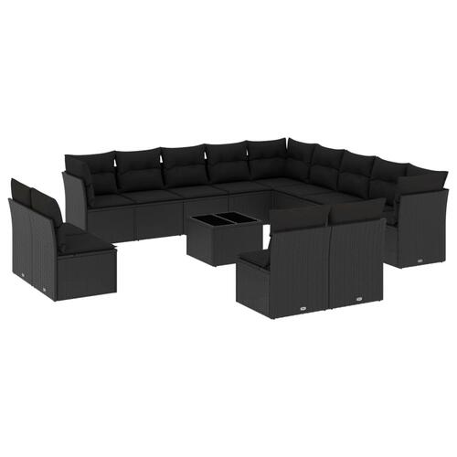 Sofasæt til haven 14 dele med hynder polyrattan sort