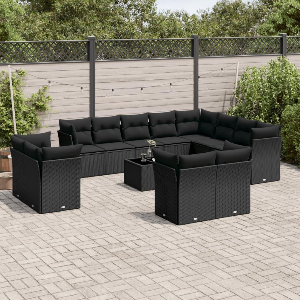 Sofasæt til haven 13 dele med hynder polyrattan sort