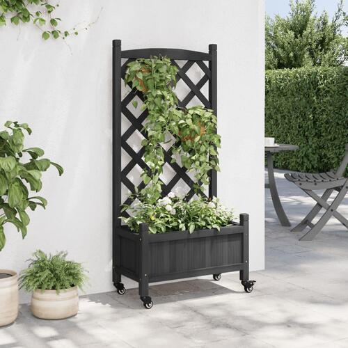 Plantekasse med espalier og hjul massivt fyrretræ sort
