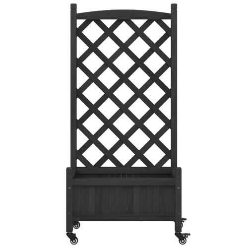 Plantekasse med espalier og hjul massivt fyrretræ sort