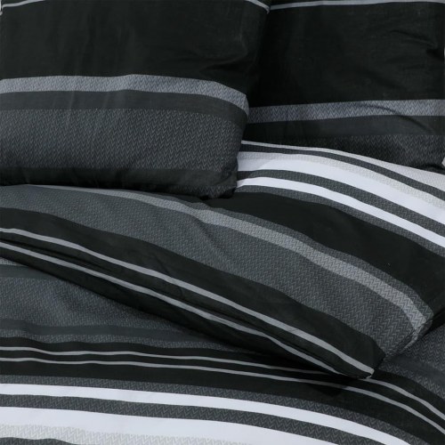 Sengetøjssæt 260 x 240 cm - bomuld, sort/hvid, skjult knaplukning
