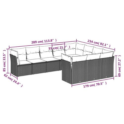 Sofasæt til haven 10 dele med hynder polyrattan grå