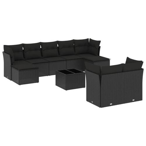 Sofasæt til haven 10 dele med hynder polyrattan sort