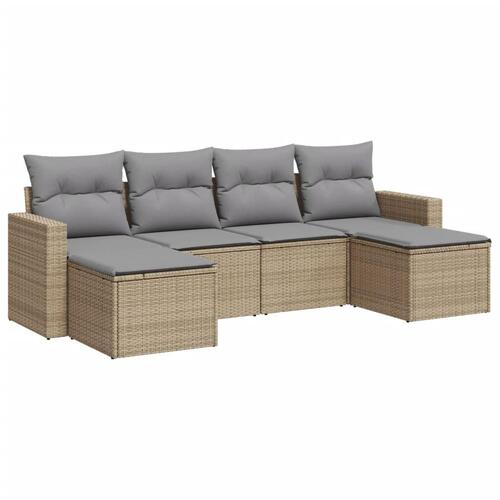 Sofasæt til haven 6 dele med hynder polyrattan beige