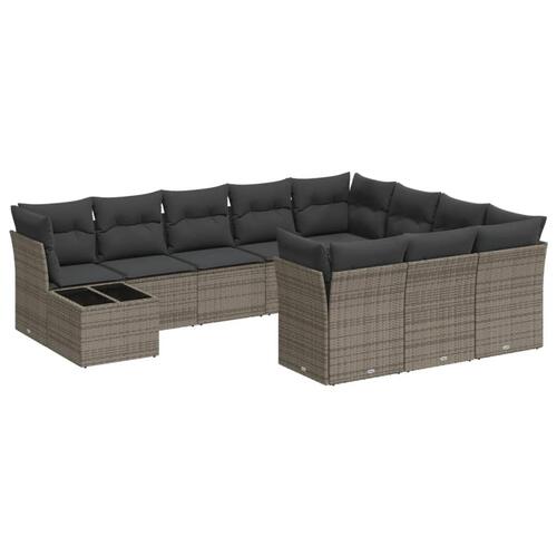 Loungesæt til haven 11 dele med hynder polyrattan grå