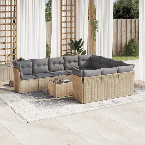 Sofasæt til haven 11 dele med hynder polyrattan beige