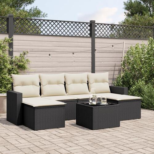 Sofasæt til haven 7 dele med hynder polyrattan sort